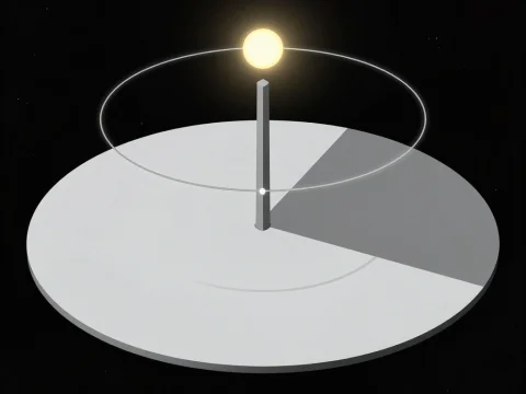 Minimalist Floating Disk World with Orbiting Light Source