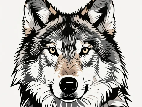 Minimalist Front View Wolf Head Illustration