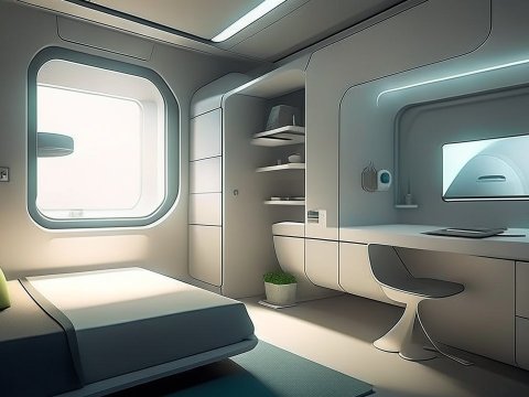 Minimalist Futuristic Bedroom with Soft Morning Light