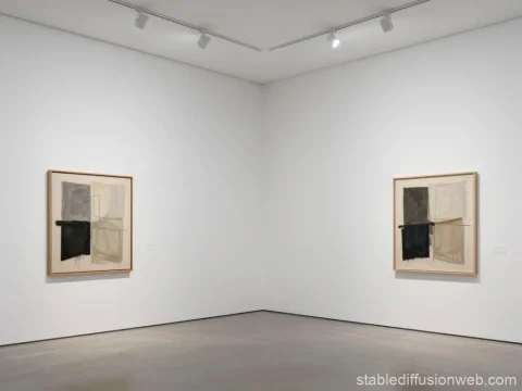 Minimalist Gallery Interior with Abstract Paintings