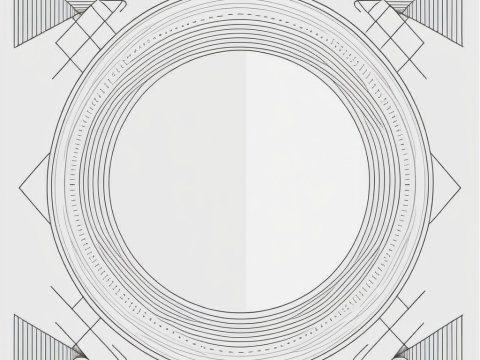 Minimalist Geometric Line Art with Circular and Triangular Patterns