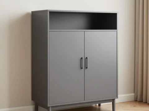Minimalist Gray Storage Cabinet in Modern Apartment