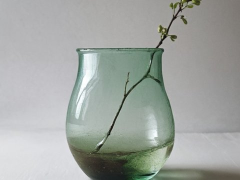 Minimalist Green Glass Vase with Branch
