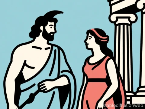 Minimalist Illustration of Orpheus and Eurydice