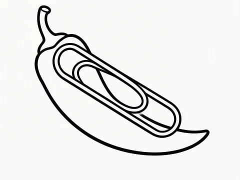 Minimalist Line Art of Chili Pepper with Paperclip