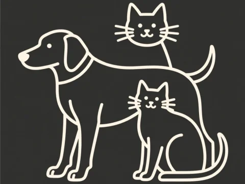 Minimalist Line Art of Dog and Cats