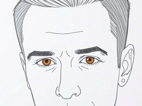 Minimalist Line Drawing of a Man with Orange Eyes