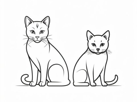Minimalist Line Drawing of Two Cats Sitting