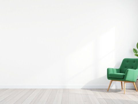 Minimalist Living Room with Green Armchair and Plant