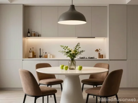 Minimalist Modern Kitchen with Round Dining Table