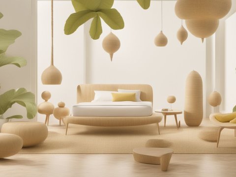 Minimalist Natural Wood Bedroom with Organic Shapes