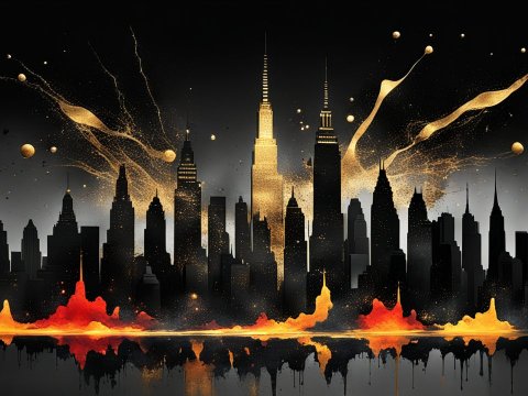 Minimalist New York City Skyline with Gold and Orange Accents