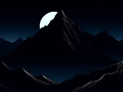 Minimalist Night Mountain Silhouette with Moon