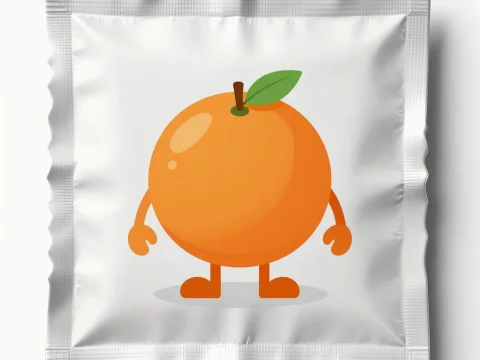 Minimalist Orange Mascot on Condom Packaging