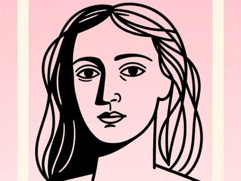 Minimalist Picasso-Inspired Portrait in Black and Pink