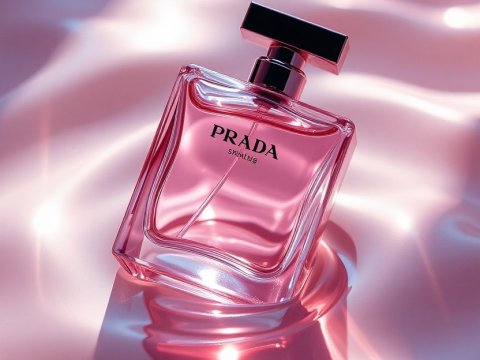 Minimalist Prada Perfume Bottle with Pink Reflections