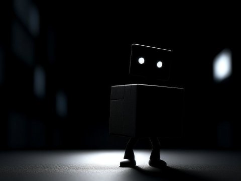 Minimalist Robot Silhouette in Dark Room