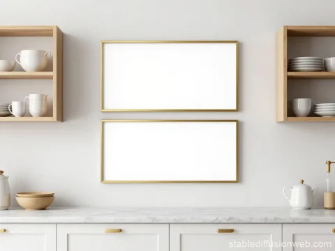 Minimalist Scandinavian Kitchen Interior with Empty Frames