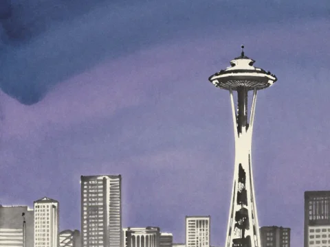 Minimalist Seattle Skyline with Space Needle at Dusk