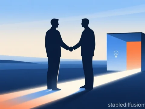 Minimalist Silhouettes Shaking Hands with Lighted Cube