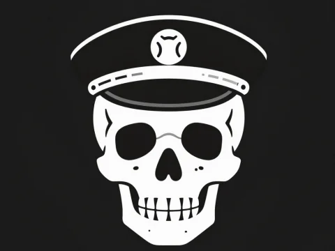 Minimalist Skull Wearing Captain's Hat