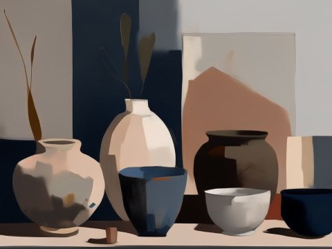 Minimalist Still Life with Vases and Bowls