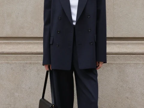 Minimalist Street Style with Oversized Black Suit