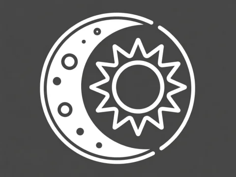 Minimalist Sun and Moon Icon in White Outline