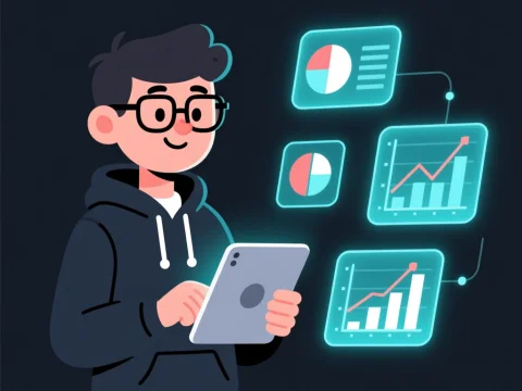 Minimalist Tech Analyst Mascot with Digital Data Visualization