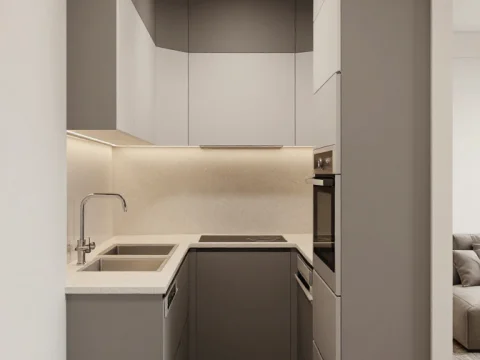 Minimalist U-Shaped Kitchen with Neutral Tones