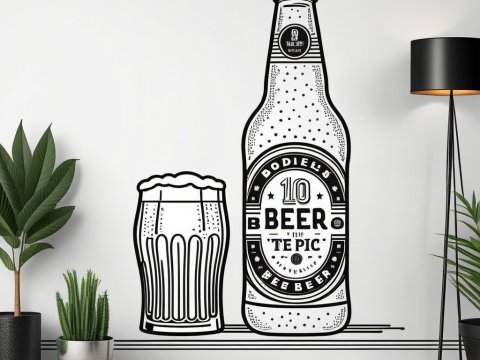 Minimalist Wall Art of Beer Bottle and Glass