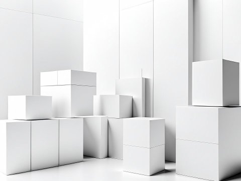 Minimalist White Cubes in a Bright Room