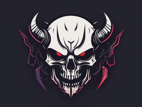 Minimalistic Demon Skull Logo with Horns and Red Eyes