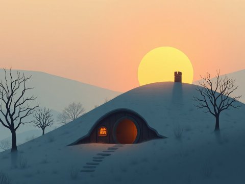 Minimalistic Hill Home at Sunset