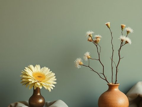 Minimalistic Still Life with Flowers in Vases