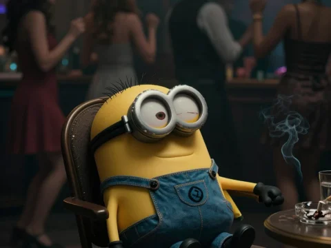 Minion Relaxing at a Dark Party Scene