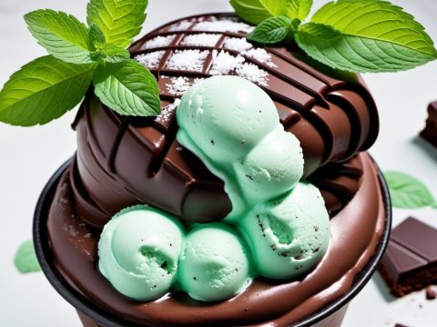 Mint Chocolate Dessert with Fresh Mint Leaves