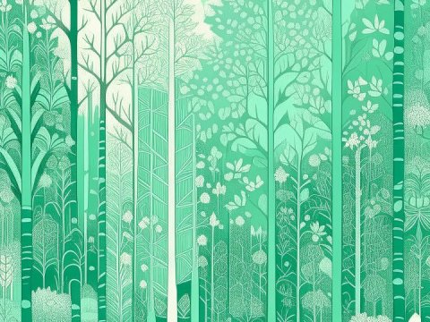 Mint Green Stylized Winter Forest Illustration