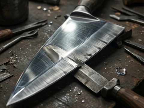 Mirror Finish Knife Blade Polishing on Workbench