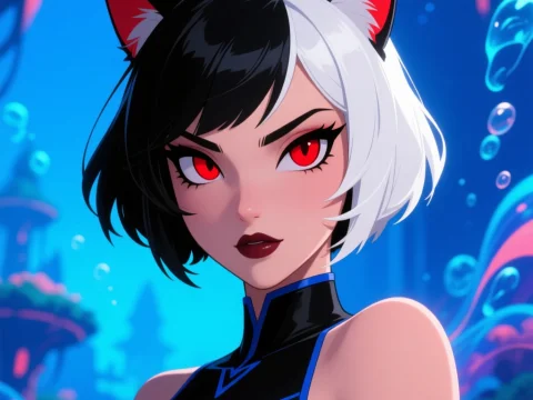 Mischievous Anime Woman with Cat Ears