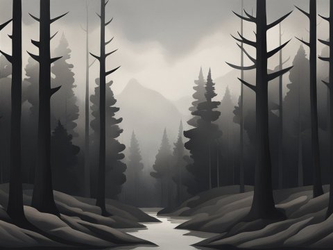 Misty Forest Landscape with a Serene River