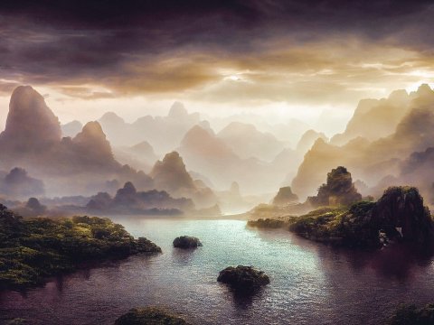 Misty Mountain Landscape at Sunset