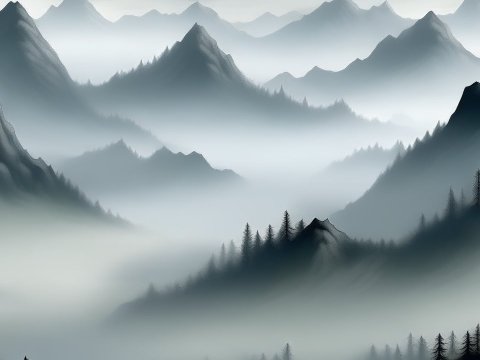 Misty Mountain Landscape in Soft Hues