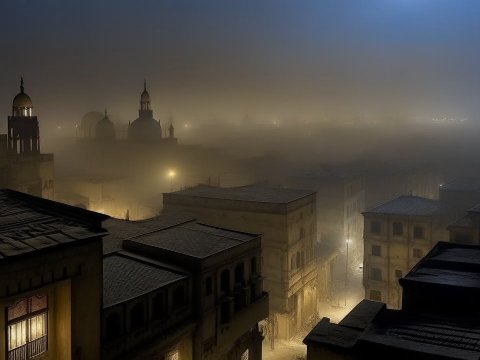 Misty Night Over Historic Cityscape