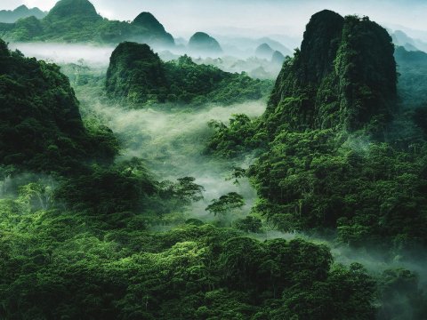 Misty Tropical Rainforest Mountains