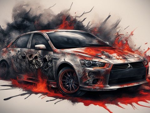 Mitsubishi Lancer X with Fiery Artistic Design