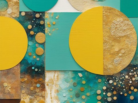 Mixed Media Abstract with Geometric Circles and Textured Layers