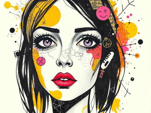 Mixed Media Portrait of a Woman with Abstract Elements