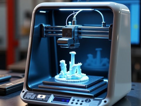 Modern 3D Printer Creating Detailed Miniature Model