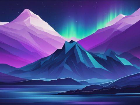 Modern Abstract Northern Lights Over Purple Mountains